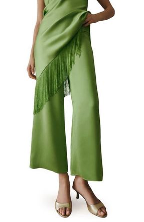 Mango Satin Ankle Wide Leg Pants in Green at Nordstrom, Size Medium