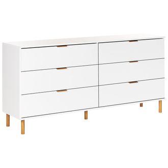 Beliani C&oacute;moda 6 Cajones Elegante Madera De Ingenier&iacute;a Tiradores Dorados Patas De Madera Maciza Sala De Estar Blanco Walpole