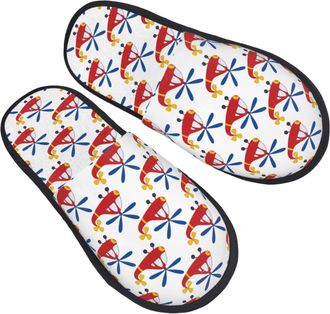 Generic Fuzzy Slippers Cartoon Helicopter Soft Fleece Slippers Non-Slip Anti-Slide Slipper For Men Hotel Holiday L