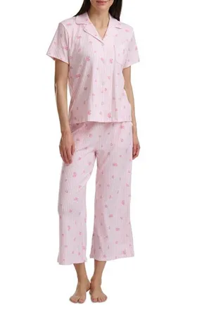 Splendid Notch Collar Crop Pajamas in Strawberry Sand Stripe at Nordstrom, Size X-Large