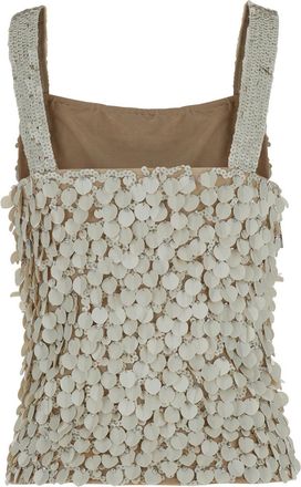 P.A.R.O.S.H. Womens Beige Rhinestoned Sleeveless Top Stretch Fabric Polyamide Tops
