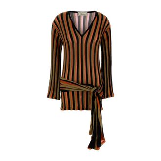 Blumarine V-neck Knitwear, female, Multicolor, Size: XS Embroidered Knit Mini Dress