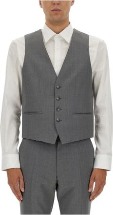 HUGO BOSS Kostuums, Heren, Grijs, L, Katoen, Slim-fit Waistcoat