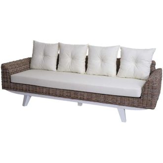 Hhg Divano HHG 090, divano 4 posti in rattan sof&agrave; lounge con cuscini,209cm Kubu tessuto naturale/rivestimento tessile avorio