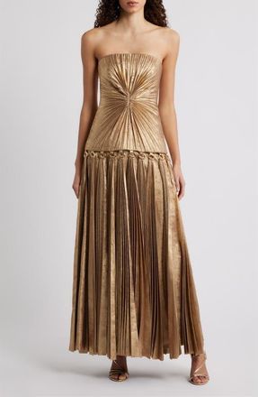 Acler Fintry Metallic Pleated Maxi Dress in Gold at Nordstrom, Size 10