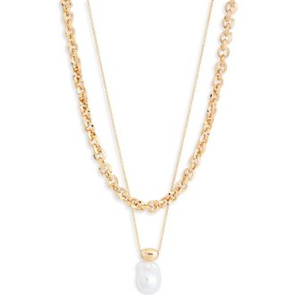 Nordstrom Rack Faux Pearl Pendant Layered Necklace in White- Gold at Nordstrom Rack
