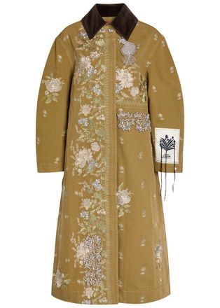 Erdem Embroidered and Embellished Denim Overcoat - Camel - S (UK8-10 / S)
