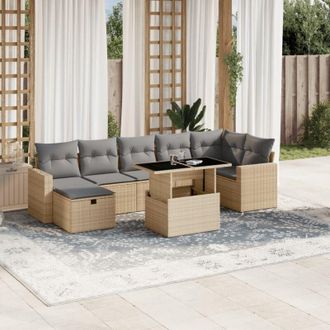 vidaXL Set De Sof&aacute;s De Jard&iacute;n Y Cojines 8 Piezas Rat&aacute;n Sint&eacute;tico Beige Vidaxl
