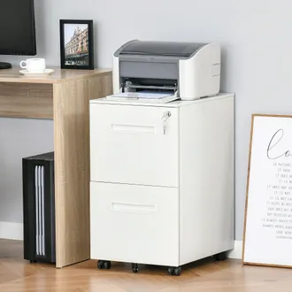 Vinsetto Mobile File Cabinet Home Filing Furniture with Adjustable Partition & Lock in White