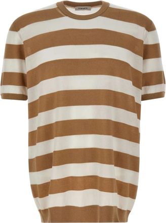 KANGRA Gestreepte Katoenen Gebreide Top - Heren - Ronde hals truien - Beige - 3XL - Katoen - Truien & Vesten