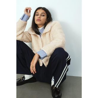 H&M Collared Teddy Jacket in Light Beige at Nordstrom, Size Xx-Large