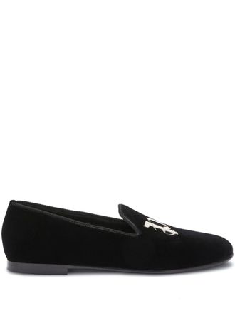 Palm Angels monogram-embroidered suede loafers - unisex - Leather/Viscose/Leather - 40 - Black
