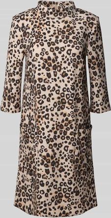 Marc Cain Knielanges Kleid mit Allover-Animal-Print in Camel, Größe 34