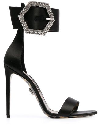 Philipp Plein Iconic Plein rhinestone-buckle sandals - Black