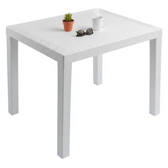 Dmora Mesa De Exterior Cobbtown, 4 Plazas, Mesa Fija Rectangular, Made In Italy, Longitud M&aacute;xima 78 Cm, 78x65x72h Cm Blanco