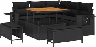 vidaXL Garden Sofa Set with Cushion 9 pcs Black Poly Rattan vidaXL