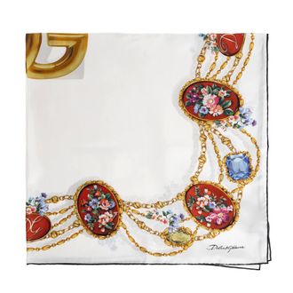 Dolce & Gabbana Accessoires, Dames, Wit, ONE Size, Zijden Sjaal Met Print