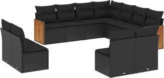 vidaXL Set De Sof&aacute;s De Jard&iacute;n 11 Pzas Y Cojines Rat&aacute;n Sint&eacute;tico Negro Vidaxl