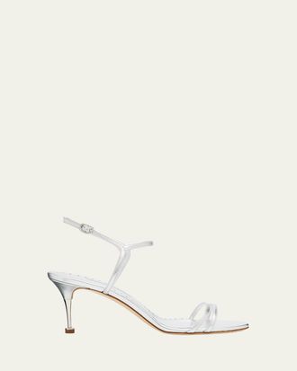 Manolo Blahnik 105mm Ciagalo Metallic Leather Sandals