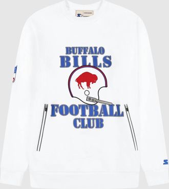 Starter Mens Buffalo Bills Crew Neck Sweatshirt With Zip Pockets In White