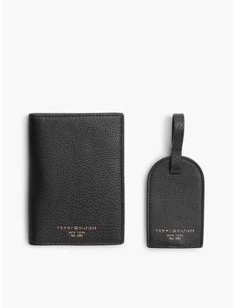 Tommy Hilfiger Mens Passport Holder & Luggage Tag Gift Set - Black