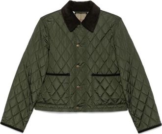 Burberry Jassen, Dames, Groen, XS, Groene Gewatteerde Jas met Corduroy Kraag