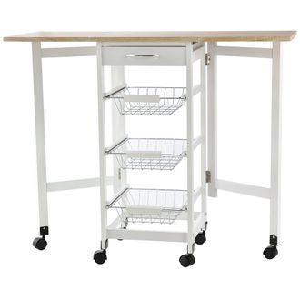 HOMCOM MDF Extendable Kitchen Island Trolley - White | TJ Hughes