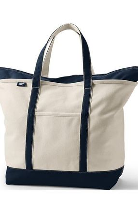 Lands End Zip Top Canvas Tote Bag in Natural/radiant Navy at Nordstrom, Size X-Large