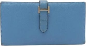 Herm&egrave;s Pre-owned Epsom Bearn 2Plis Trifold Portemonnee - Dames - Vintage Accessoires - Blauw - ONE Size - Leer - Vintage