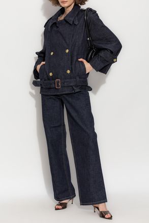 Self Portrait Denim Jacket, Womens, Navy Blue