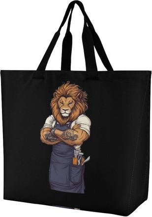 Generic Lion Barber Reusable Shopping Bags One Shoulder Grocery Tote Bag Waterproof Big Purse for Work Travel
