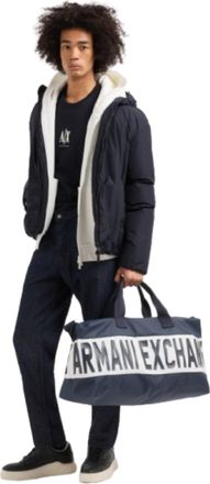 A|X Armani Exchange Mens Icon Project, Embroidered Logo, Long Sleeve, T-Shirt, Blue, XXL