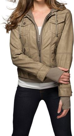 Coalition LA Girl Next Door Vegan Leather Hooded Jacket In Gray