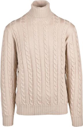 FILIPPO DE LAURENTIIS Pullover met col en kabels - Heren - Coltruien - Beige - L - Wol - Truien & Vesten