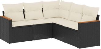 vidaXL Set De Muebles De Jard&iacute;n 5 Pzas Y Cojines Rat&aacute;n Sint&eacute;tico Negro Vidaxl