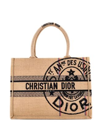 Dior Book Embroidered Raffia Medium tote bag - women - Raffia/COTTON/ STRAW - One Size - Neutrals