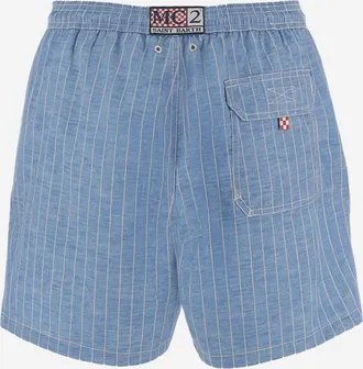 MC2 Saint Barth Mens Swim Shorts Striped Light Blue Polyester Beachwear Sea Clothing