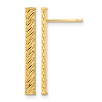 Diamond2Deal 14K Yellow Gold Polished and Textured Bar Stud Earrings