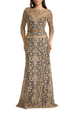 Tadashi Shoji Embroidered Sequin Gown in Copper Shadow/Black at Nordstrom, Size 10