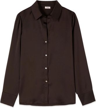 Oltre Shirts - Dames - Overhemden - Bruin - S - Satijn - Overhemden