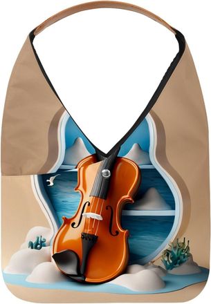 Generic Violin Cheese Pattern Reusable Lightweight Grocery Bags - Foldable Into Compact Pouch, Washable & Sturdy, Multipurpose for Shopping and Travel