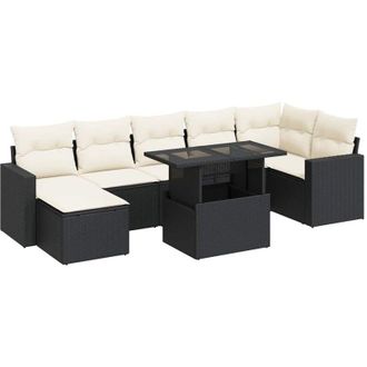 vidaXL Set De Sof&aacute;s De Jard&iacute;n Y Cojines 8 Piezas Rat&aacute;n Sint&eacute;tico Negro Vidaxl