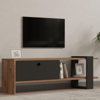 Dmora Mueble Para Tv Taurasi, Una Puerta, Apertura Abatible, 2 Compartimentos, 120x25x37h Cm Negro Antracita