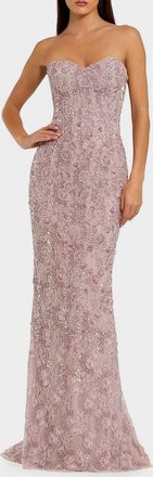 Mac Duggal Embellished Floral Lace Sweetheart Gown