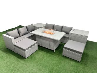 Fimous 8 Seat PE Rattan Lounge Sofa Set Outdoor Garden Furniture Set in Light Grey
