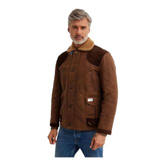 Fay Bruine Shearling Kraag Jas - Heren - Zomerjassen - Bruin - M - Katoen - Jassen