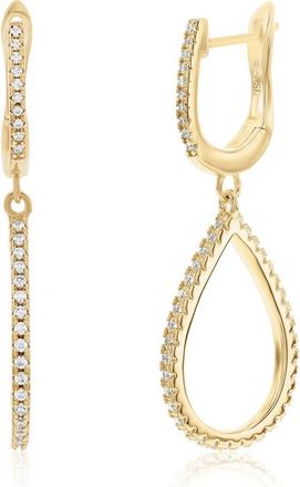 Suzy Levian Cubic Zirconia Drop Huggie Hoop Earrings in Gold at Nordstrom Rack