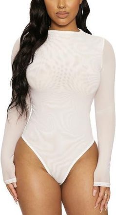 Naked Wardrobe NW Mesh Long Sleeve Bodysuit in White at Nordstrom Rack, Size X-Small