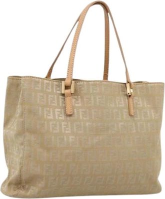 Fendi Pre-owned Zucchino Canvas Tote Bag - Dames - Vintage Shopper - Beige - ONE Size - Leer - Vintage