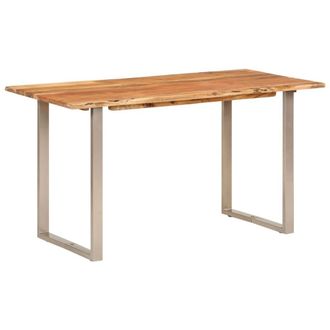 Berkfield Home Dining Table 140x70x76 cm Solid Acacia Wood in Brown | Size: 140 x 70 x 76 cm